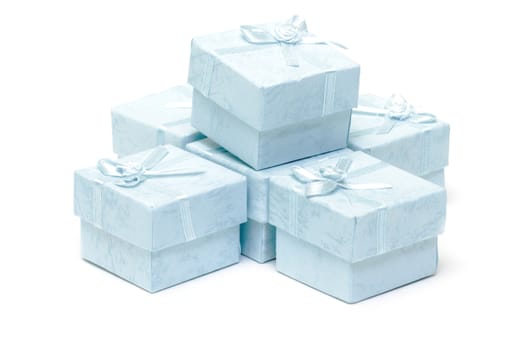 Cyan gift boxes on white background