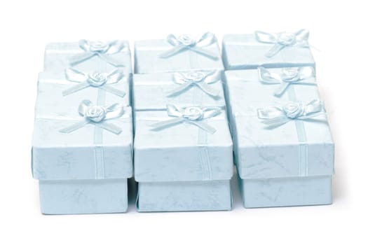 Cyan gift boxes on white background