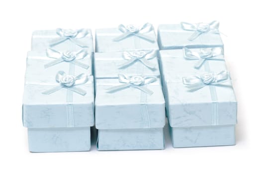 Cyan gift boxes on white background