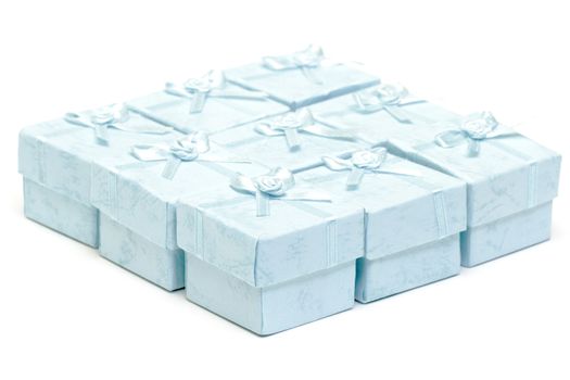 Cyan gift boxes on white background