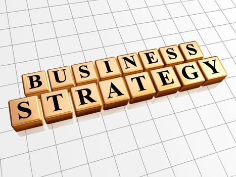 business strategy - text in 3d golden cubes with black letters, business growth concept