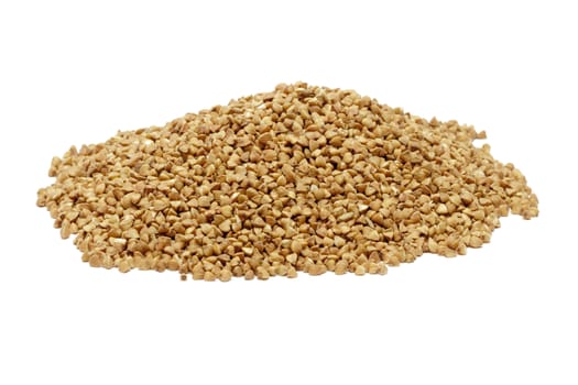 Heap of buckwheat on white