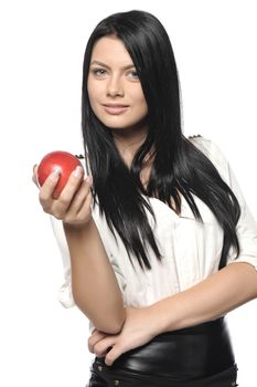 Beautiful young woman over white background 