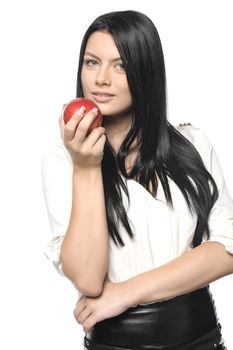 Beautiful young woman over white background 