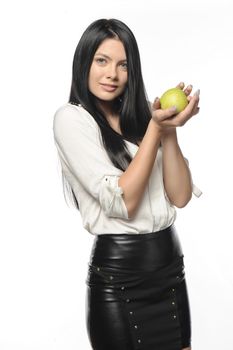 Beautiful young woman over white background 