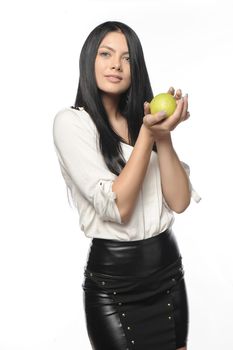 Beautiful young woman over white background 