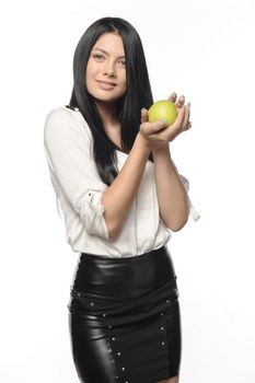 Beautiful young woman over white background 