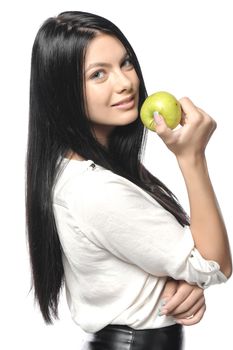 Beautiful young woman over white background 