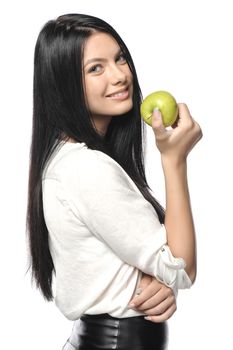 Beautiful young woman over white background 