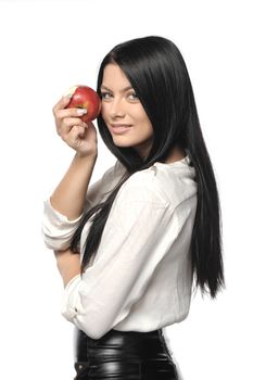 Beautiful young woman over white background 