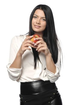 Beautiful young woman over white background 