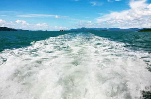 Wave in the sea with landscape background in Ranong, Thailand