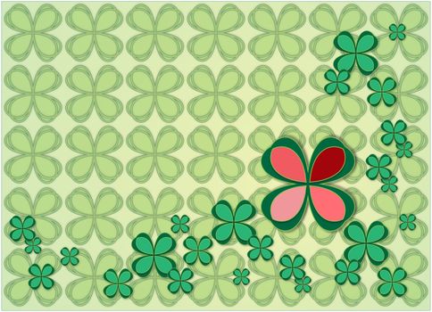 background green four leaf clover pattern with red leaves