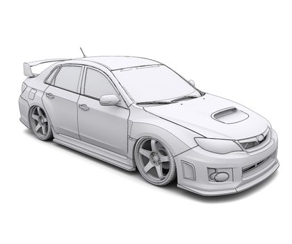 Car rendering in lines. Isolated render on a white background