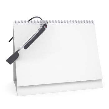 Google eyes on a desktop calendar. Isolated render on a white background