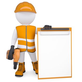 3d white man in overalls with a screwdriver. Isolated render on a white background