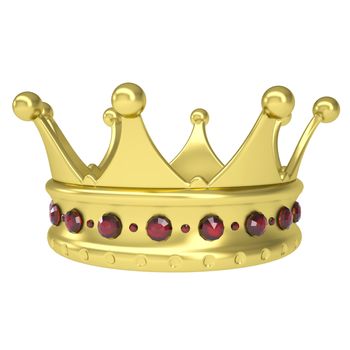 Gold crown decorated with rubies. Isolated render on a white background
