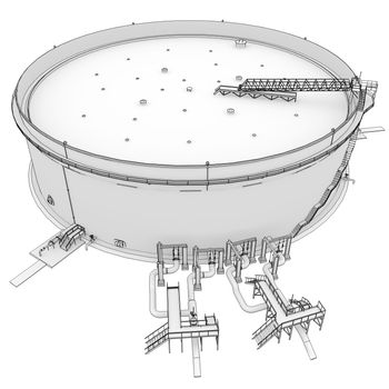 Oil tank rendering in lines. Isolated render on a white background