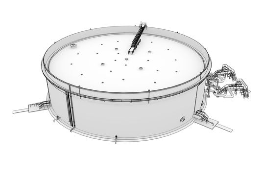 Oil tank rendering in lines. Isolated render on a white background