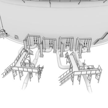Oil tank rendering in lines. Isolated render on a white background