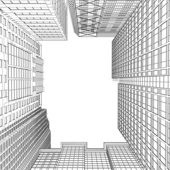 Skyscraper rendering in lines. Isolated render on a white background