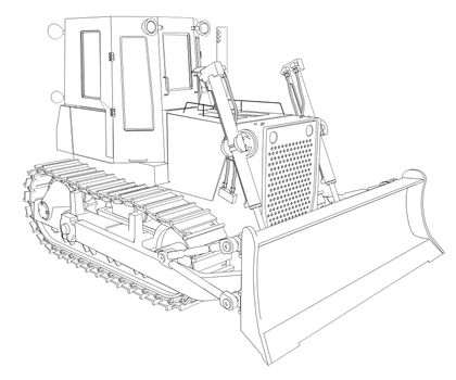 Tractor rendering in lines. Isolated render on a white background