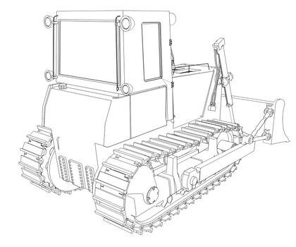 Tractor rendering in lines. Isolated render on a white background