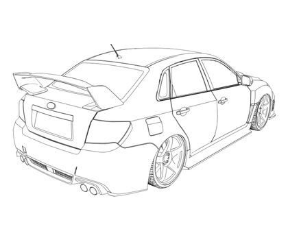 Car rendering in lines. Isolated render on a white background