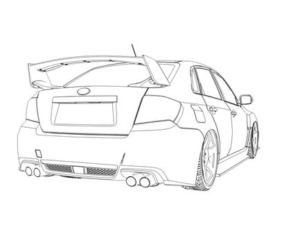 Car rendering in lines. Isolated render on a white background