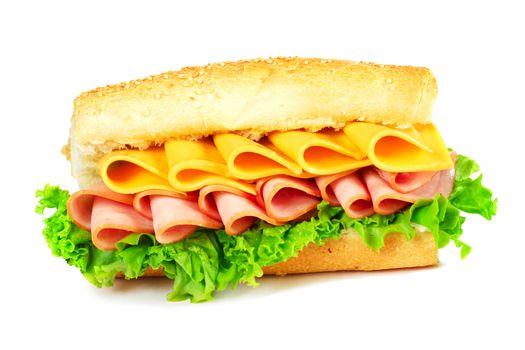 Sandwich with ham and cheese isolated on white background