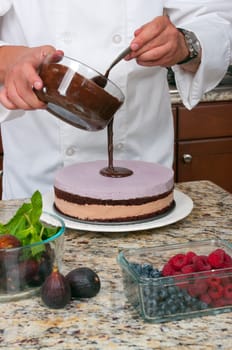 chef making mousse cake