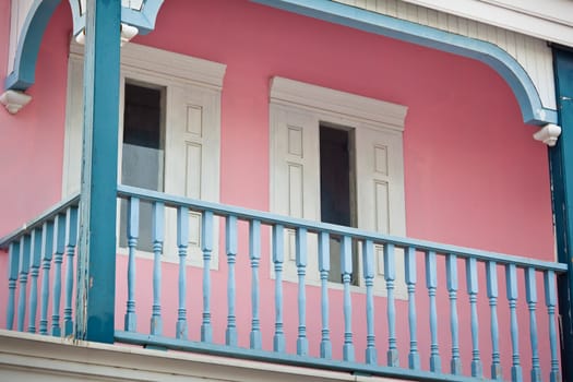 White Balcony on a pink wall background
