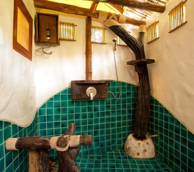 Vintage Bathroom and wood on white and green wall