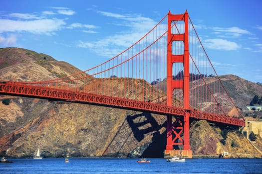 Boats under Golden Gate Bridge, San Francisco 