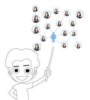 cartoon drawing of pointing chart social network