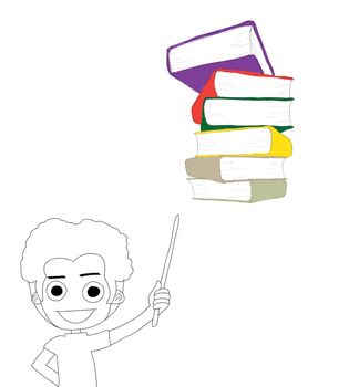 Illustration of a smiling boy and a   book on a white background