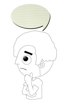 Illustration of a thinking boy on a white background