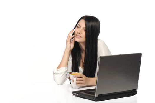 Portrait of happy business woman with a laptop 