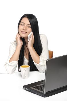 Portrait of happy business woman with a laptop 