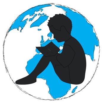 Learning,silhouette Boy reading book in the globe