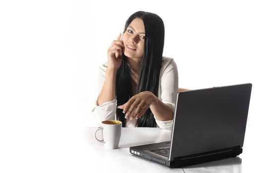 Portrait of happy business woman with a laptop 