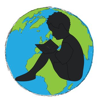 Learning,silhouette Boy reading book in the globe