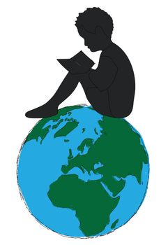 Learning,silhouette Boy reading book in the globe