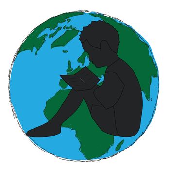 Learning,silhouette Boy reading book in the globe