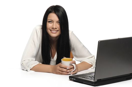 Portrait of happy business woman with a laptop 