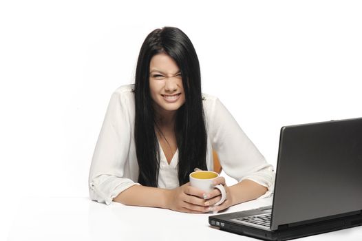 Portrait of happy business woman with a laptop 