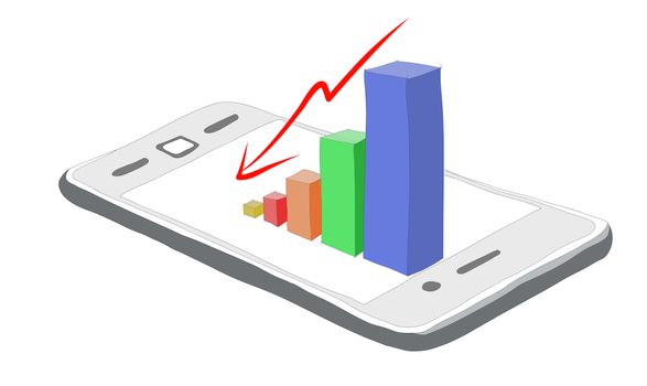 Smartphone business graph chart on a white background