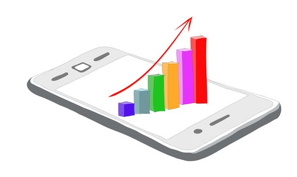 Smartphone business graph chart on a white background