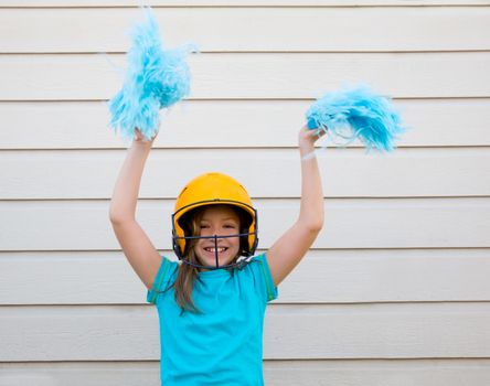 baseball cheerleading pom poms girl happy smiling with yellow helmet