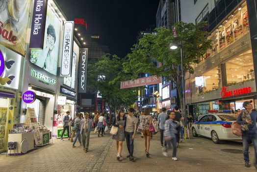 myeongdong shopping street in seoul south korea at night